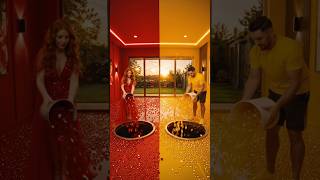 THIS FLOOR TRANSFORMATION 🤯🔥Red vs Yellow Luxury Epoxy Floor ❤️💛 #epoxy #floor #shorts