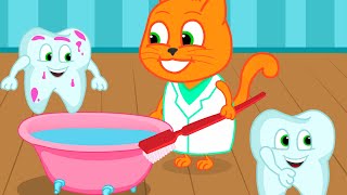 Cats Family in English - Bath Dentist Cartoon for Kids