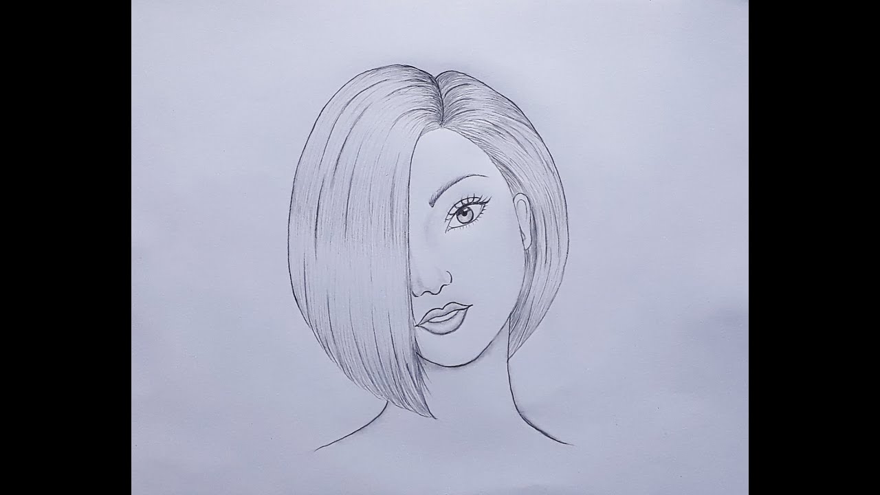 Easy pencil drawing of a cute girl with beautiful hair step by ...