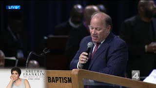 Detroit Mayor Mike Duggan speaks at Aretha Franklin's funeral