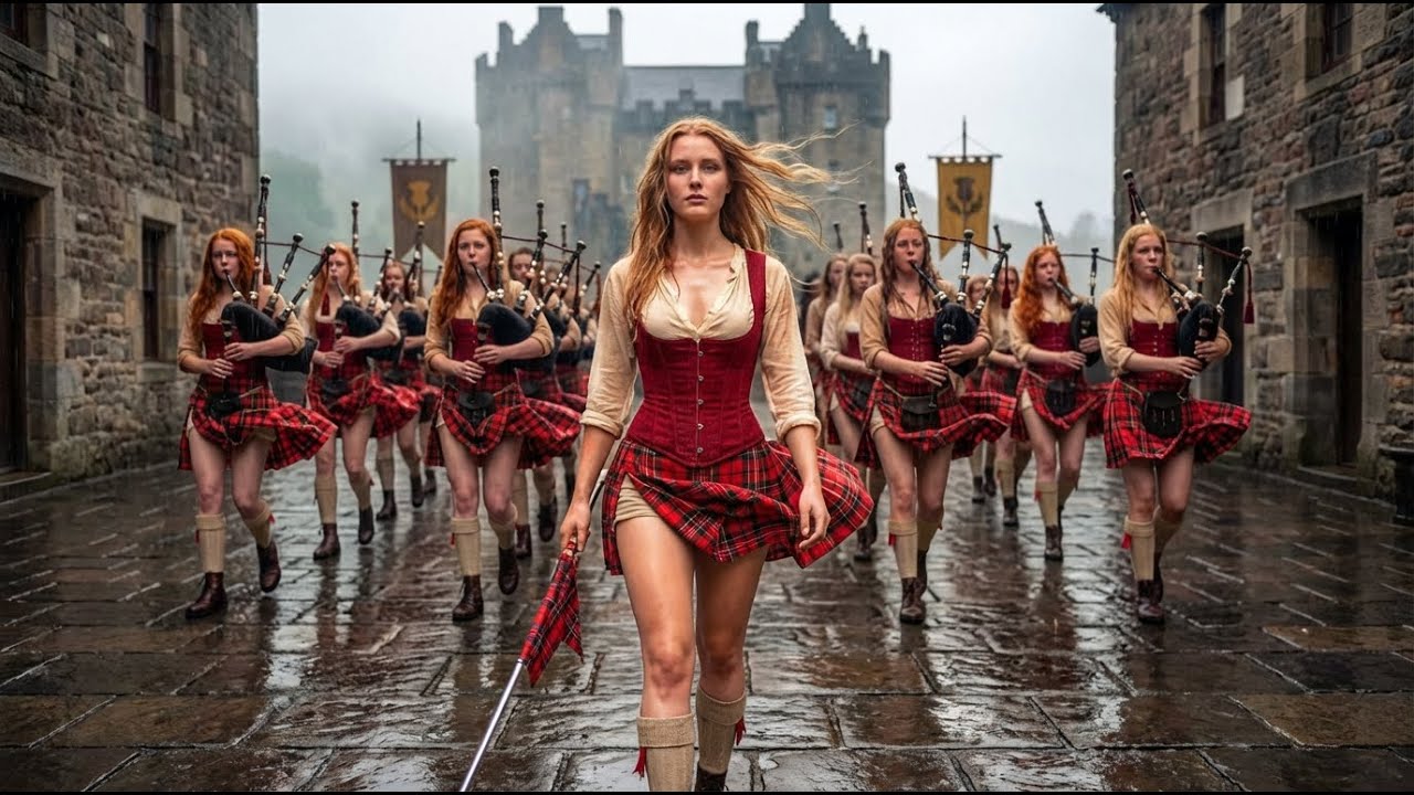 Warrior March of the Highlands  Epic Scottish Women with Bagpipes & Drum  4K Drone Over Castles