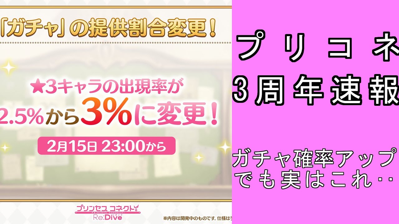 プリコネ 忙しい人向け2分速報 プリコネ3周年情報まとめ ガチャ確率アップの本当の意味とは プリコネの闇がまた深まる Youtube