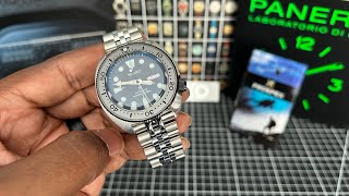 Seiko Turtle SRP777 mod. Strapcode Angus JUB/Crafter blue rubber.
