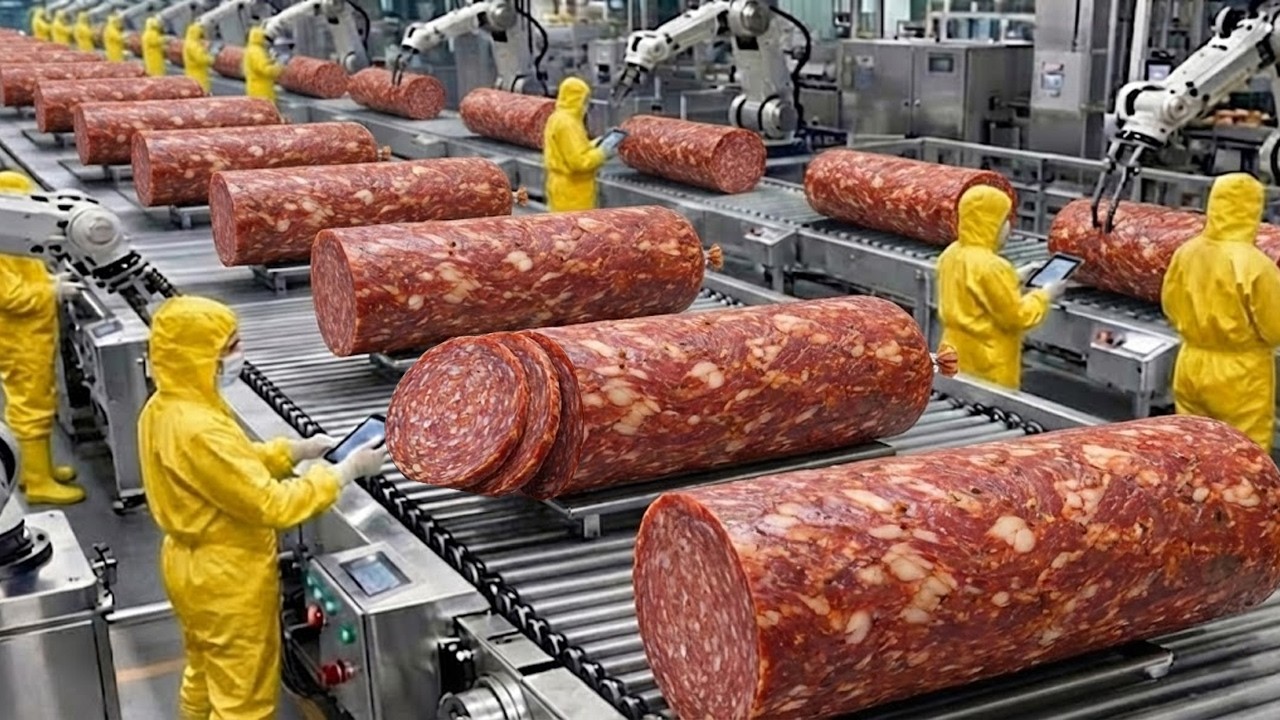 How Pepperoni Sausage Is Made in the Factory | Inside Sausage Production Line (Full Process)