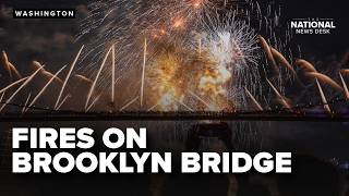 Two fires SPARK on Brooklyn Bridge during July 4th fireworks show