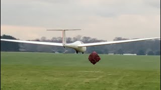 Simulated cable break during glider launch - parachute deploys.