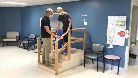 Walking up and down the stairs with a cane