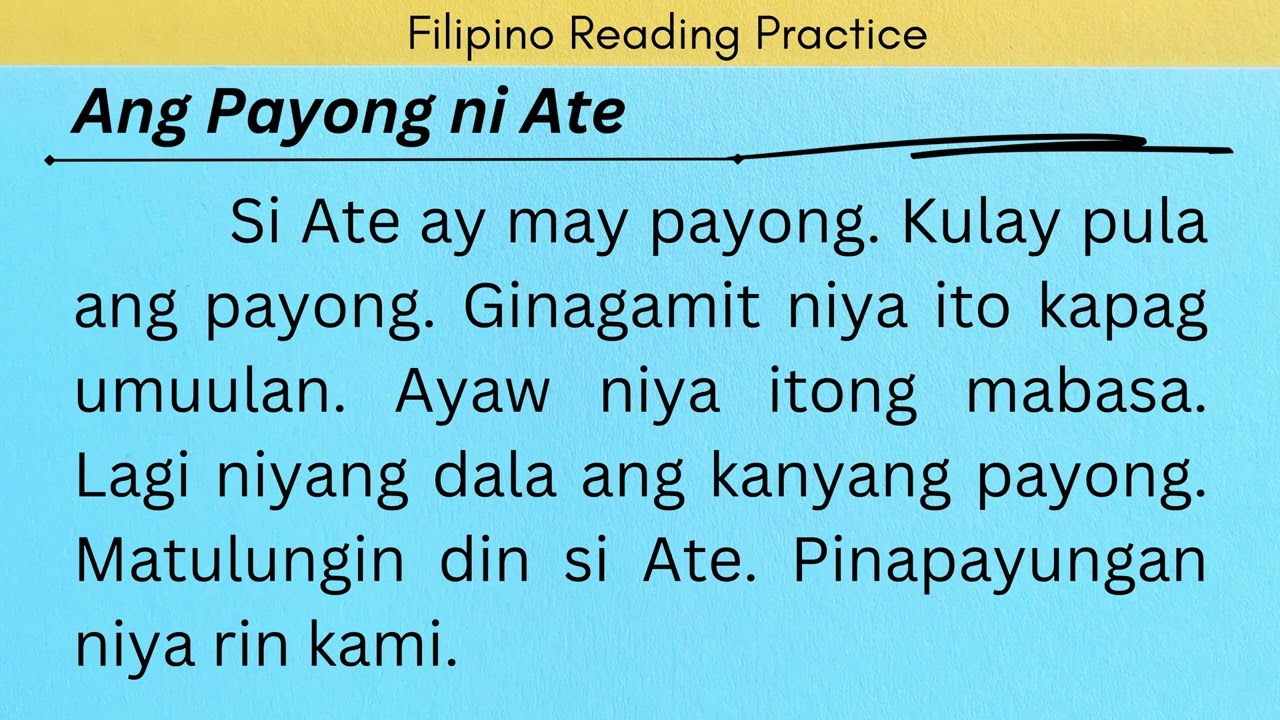 Ang Payong ni Ate | Filipino/Tagalog Reading Practice | LEARN FILIPINO/TAGALOG 