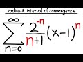 Radius and interval of convergence of a power series, using ratio test, ex#1