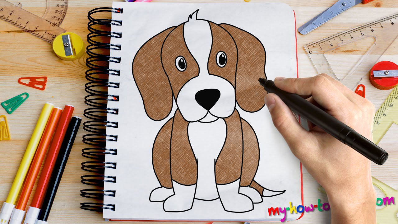 How to draw a Beagle - Easy step-by-step drawing lessons for kids - YouTube