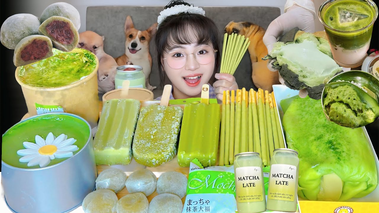 🍵Mukbang Các Đồ Ăn Vị Matcha| Matcha Lava Cake,Creppe Pudding Matcha, Mukbang Matcha Flavored Food