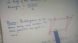 Parallelograms on the same base and between the same pair of Parallel lines are Equal in Area.