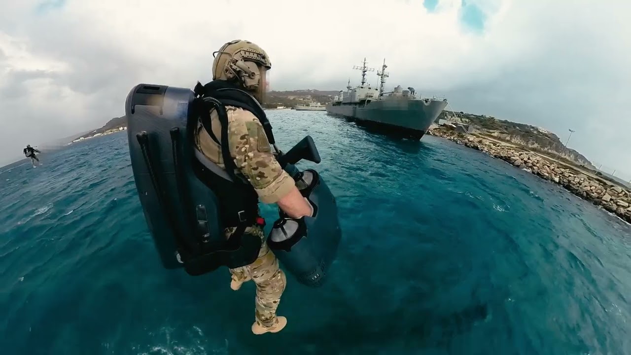 Gravity Jet Suit experimentation and trials. NATO Maritime Interdiction Operational Training Centre.