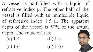 A vessel is half-filled with a liquid of refractive index μ. The other half of the vessel