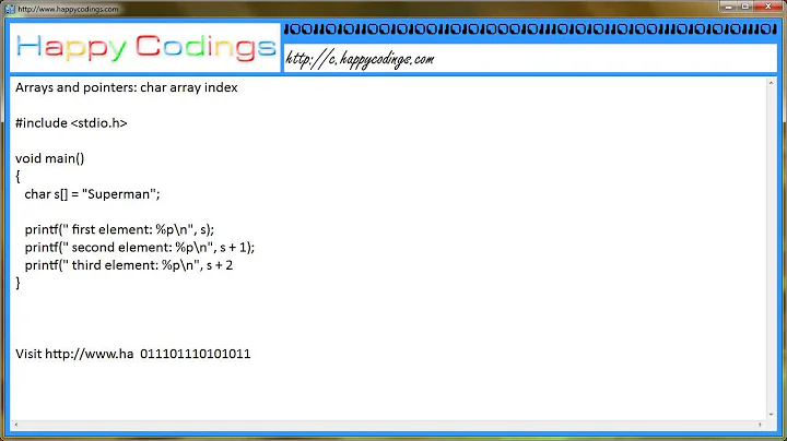 Arrays and pointers char array index c code example