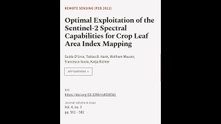 Optimal Exploitation Of The Sentinel-2 Spectral Capabilities For Crop Leaf Area Index... Rtcl.tv