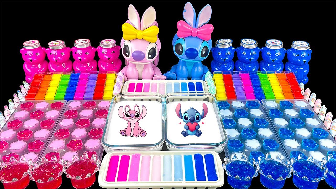 ASMR Slime💙💗 BLUE vs PINK STITCH 🎀 Diversión con slime de maquillaje | Videos de relajantes
