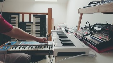 #arturia #korgvolca #moog Moog Source, Arturia Keystep and 3 Korg Volcas.Volca Keys/Sample/Bass.