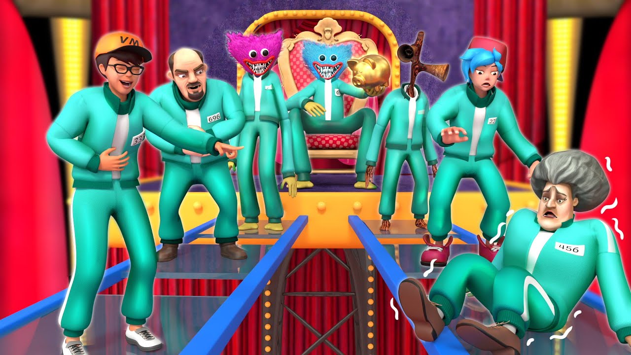 Squid Game 2 vs Scary Teacher | Extreme Glass Bridge Challenge Under Huggy Wuggy’s Watch!