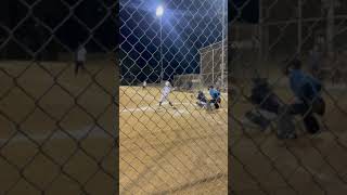 Kayden Lucas from WA Usssa 11u tournament playing in Poway CA hits shot down first base side.