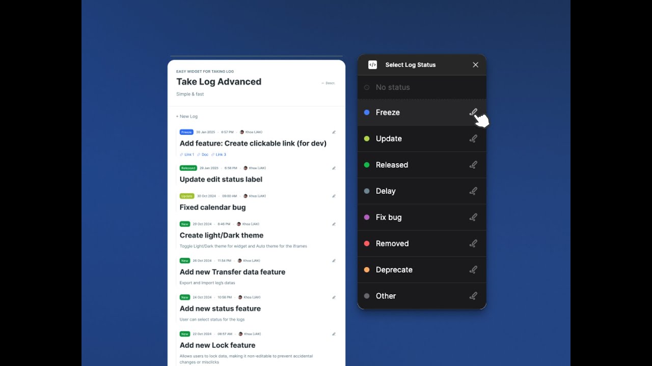 Update edit status feature for my Take log Figma Widget - YouTube
