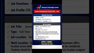 Hexaware Technologies Limited – Junior Management Trainee Role 2026 #freshersjobs #job #placement