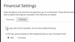 How to setup your default finance settings in FlipComp