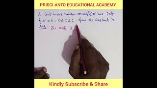 Continuous random variable X has pdf///f(x)=k in the interval (0,1)///find the value of ' k'////