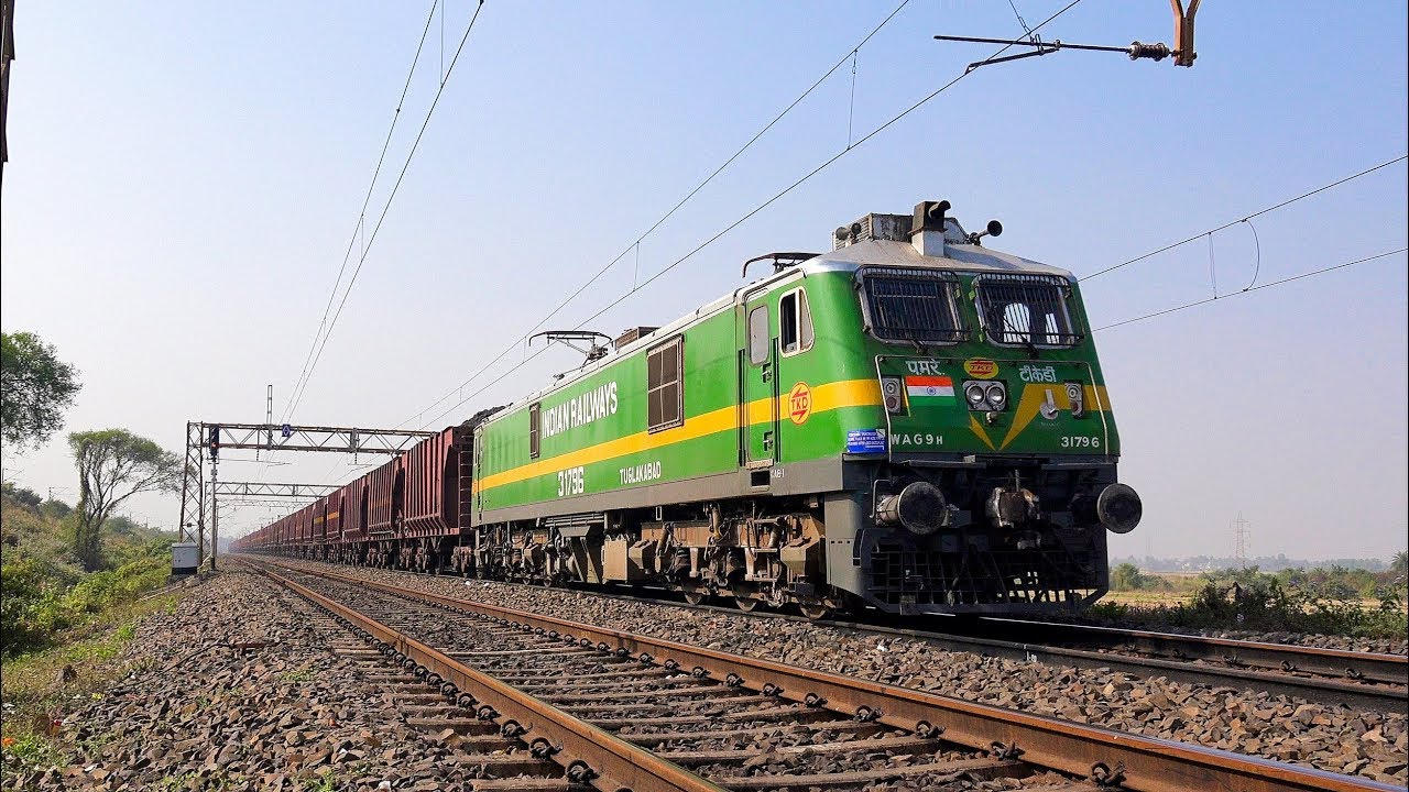 Indian Freight Train with 31796 Tughlakabad/ TKD WAG9H Green