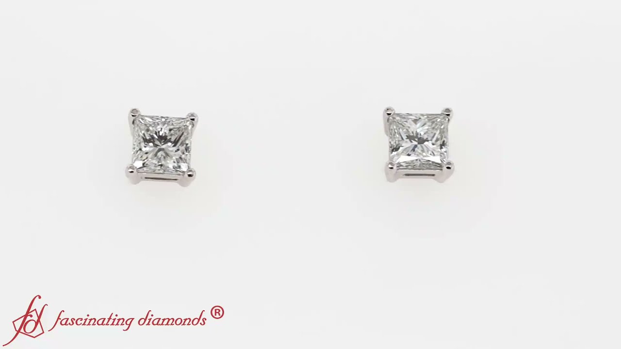 One Carat Princess Cut Diamond Earrings For Her In White Gold