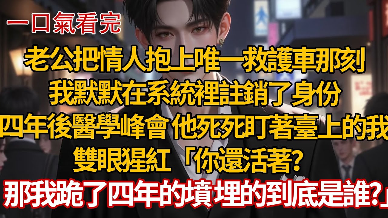 老公把情人抱上唯一救護車那刻，我默默在系統裡註銷了身份，四年後醫學峰會 他死死盯著臺上的我，雙眼猩紅「你還活著？那我跪了四年的墳 埋的到底是誰？」