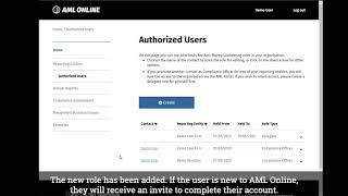 AML Online - How to manage Authorized Users