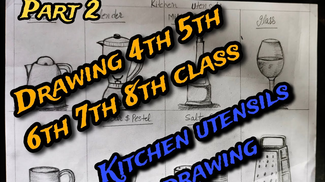 How to draw easy pencil shading 6th to 8th class kitchen utensils drawing 