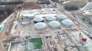 Drone views construction of a Wisconsin dairy cattle manure digester facility