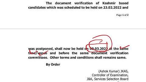 JKSSB LATEST UPDATE - DATES POSTPONED FOR CLASS IV DOCUMENT VERIFICATION .