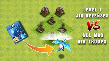 Level 1 Air Defense Vs Air Sweeper VS All Max Air Troops | Clashofclans