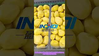Packaging of washed and peeled potatoes, and diced potatoes.
