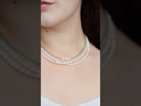 Чокер трирядний натуральний річковий Перли + Перламутр +Шпінель зелена d-5х4х2мм+- L-42-47см, видео 1