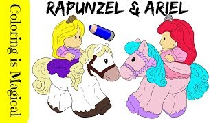 Little People, Disney Princess, Klip Klop Ariel Repunzel Toys Coloring Video