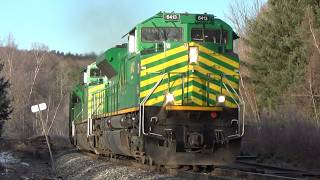 Three Green SD70M-2s Lead a Big Freight / Stack Train NBSR 120 pass Claredon, NB
