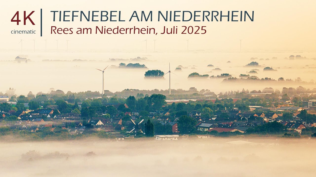 Rees am Niederrhein und Umgebung unter Tiefnebel | 4K