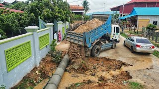 Bury the drainage system next to the house fence and concrete road.