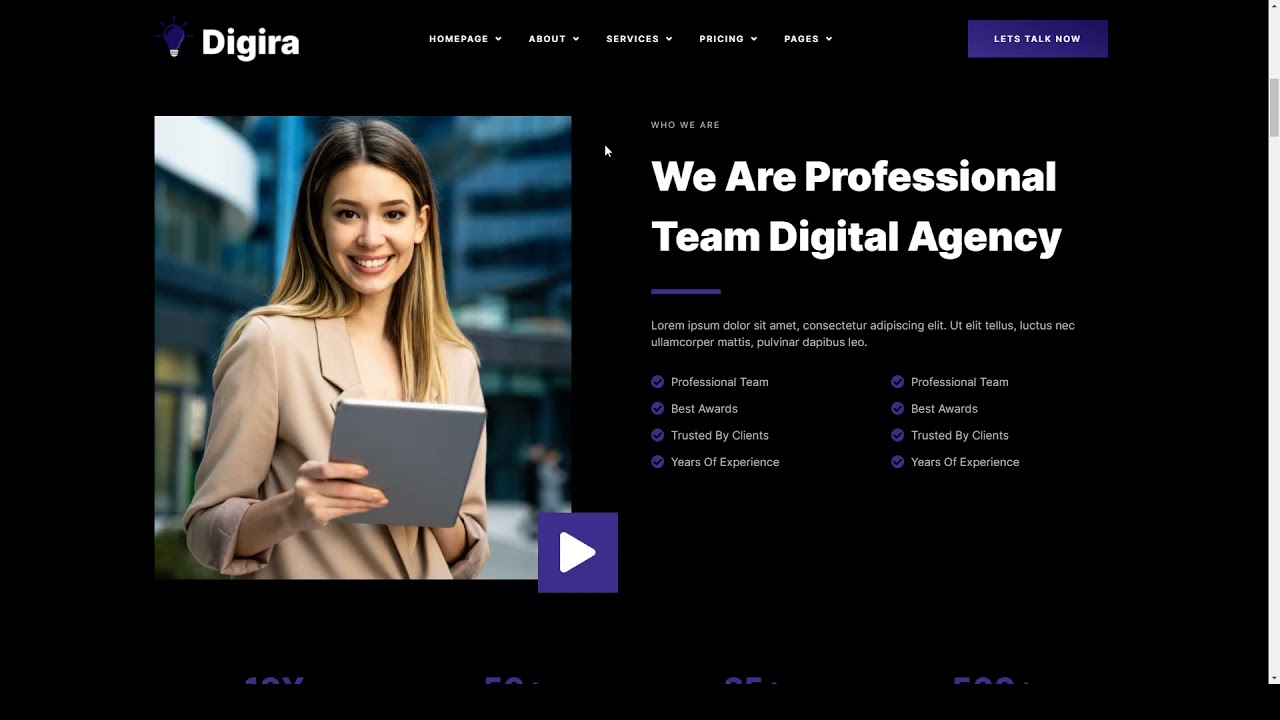 Digira - Digital Agency Services Elementor Template Kit dark SEM