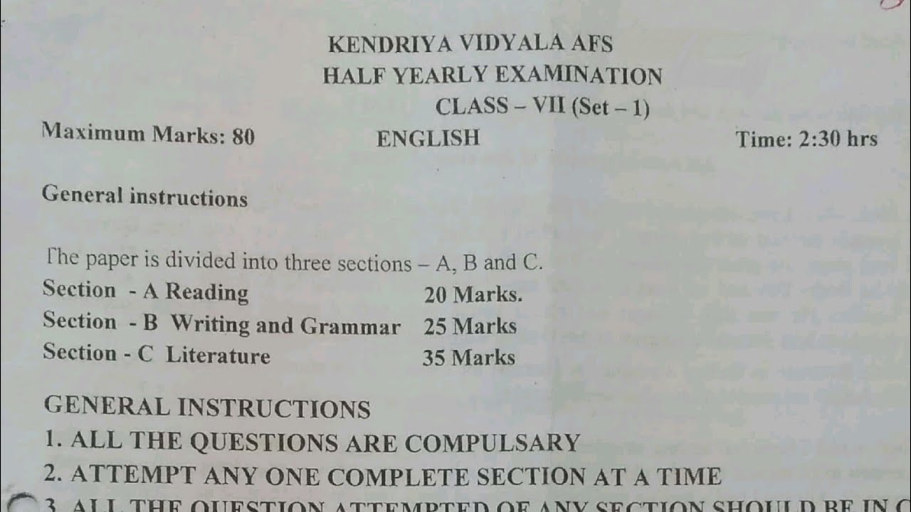 half-yearly-exam-class-7-english-exam-question-paper-for-kendriya-vidyalaya-students-youtube