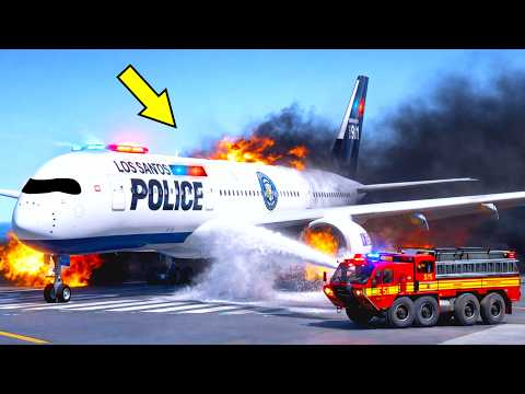 Police Airplane Makes Emergency Landing After All Engines Catch Fire Mid-Air | GTA 5