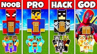 Minecraft: FAMILY SUPERHERO STATUE BASE BUILD CHALLENGE - NOOB vs PRO vs HACKER vs GOD in Minecraft