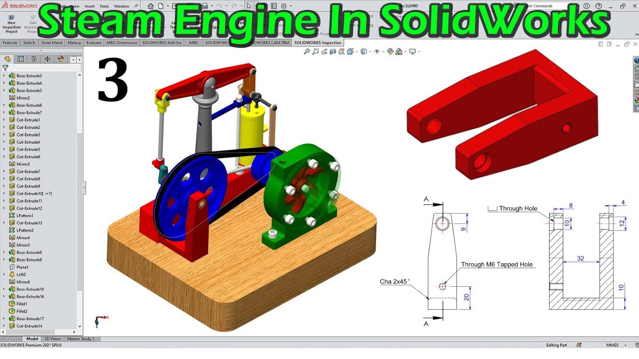 Part-3 | Bearing Support | Steam Engine SolidWorks Tutorial In Hindi ...