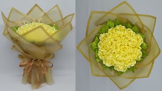 DIY | How to Make a Bouquet of Roses from Satin Ribbons Easy | Wrapping a Round Bouquet Top View