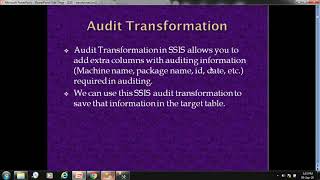 MSBI(SSIS) - Audit Transformation