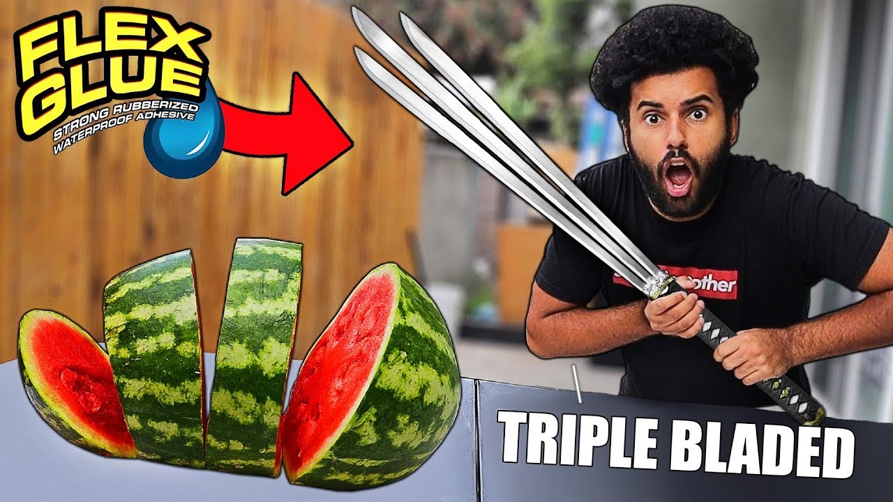 We Built DANGEROUS DIY Weapons Using Only FLEX GLUE CLEAR!! *TRIPLE BLADE KATANA*